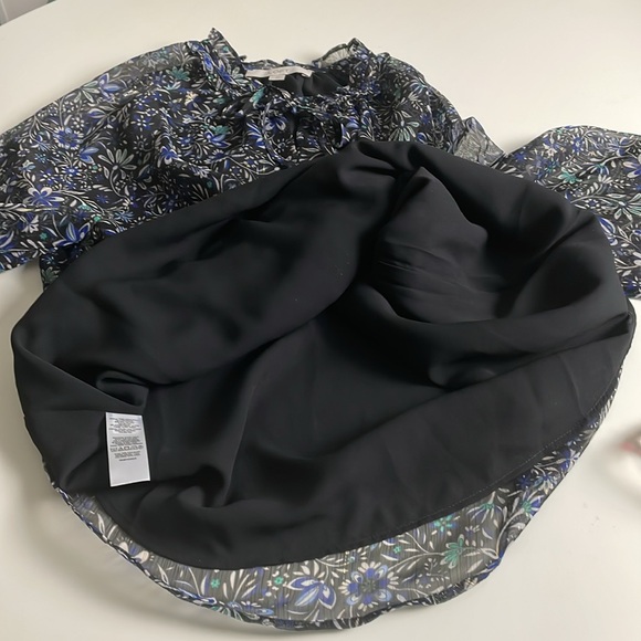 Loft Black-Blue-Green-Gray Flower Print Lined Sheer Long Sleeve Tunic- Medium - Picture 13 of 16